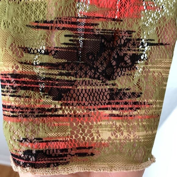 Logo Loyers Lori Goldshtein Olive Green Abstract Print Mesh Blouse Size 2X - Picture 5 of 8